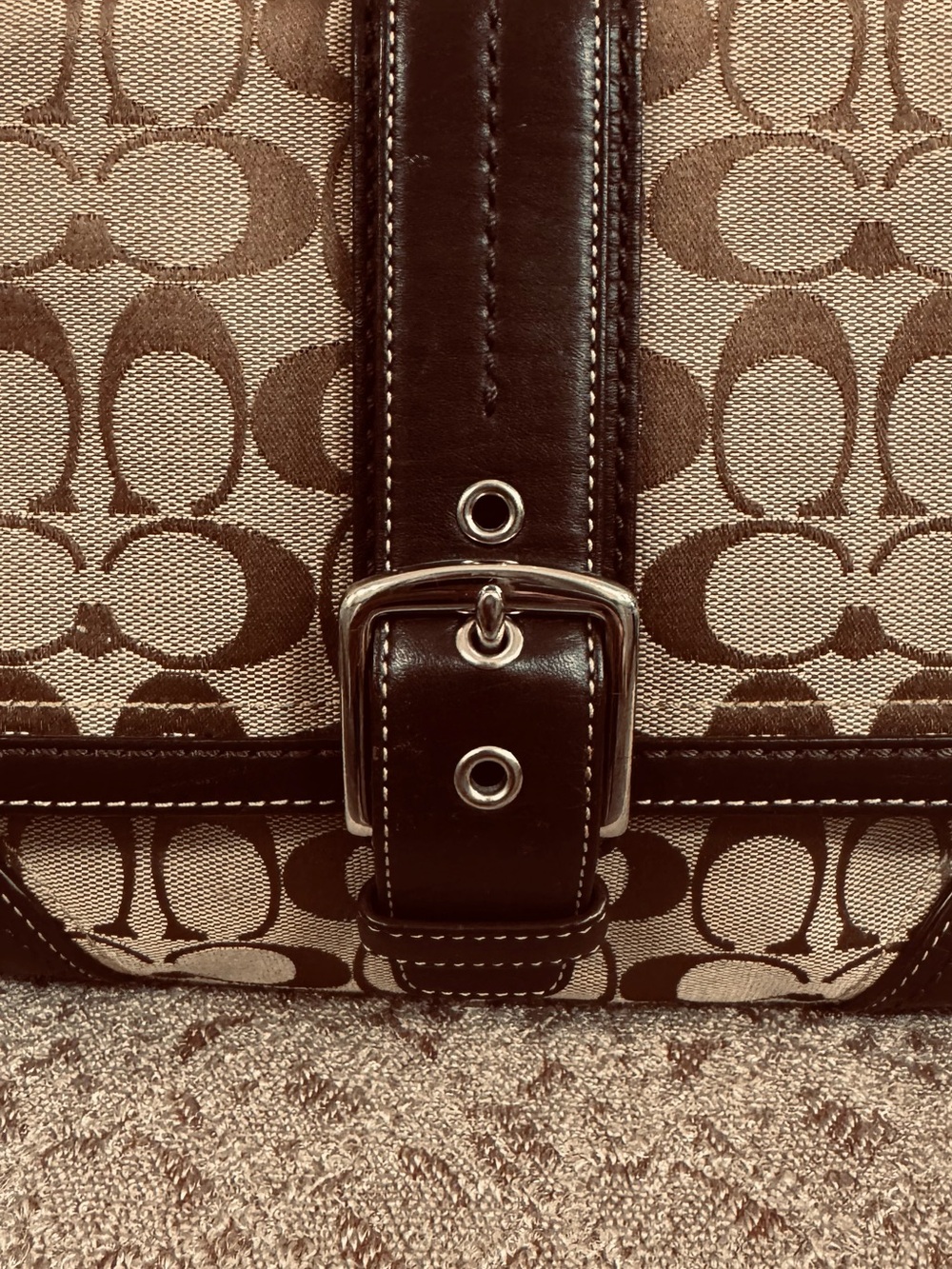 Coach Brown & Tan Signature Canvas Shoulder Bag - Picture 3 of 8